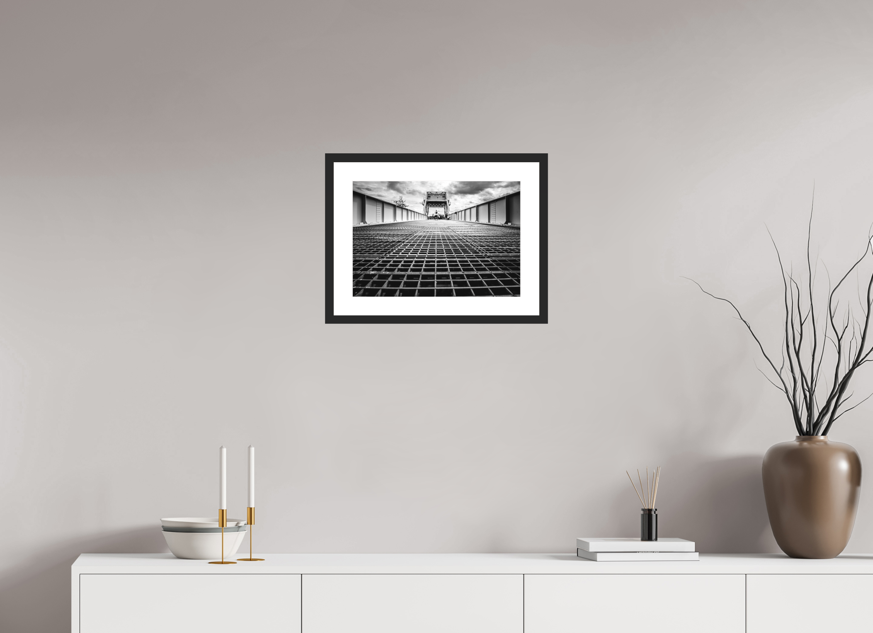 43,1 x 30 cm, Framed black and white Ilford paper The Deck Grating, Pegasus Bridge