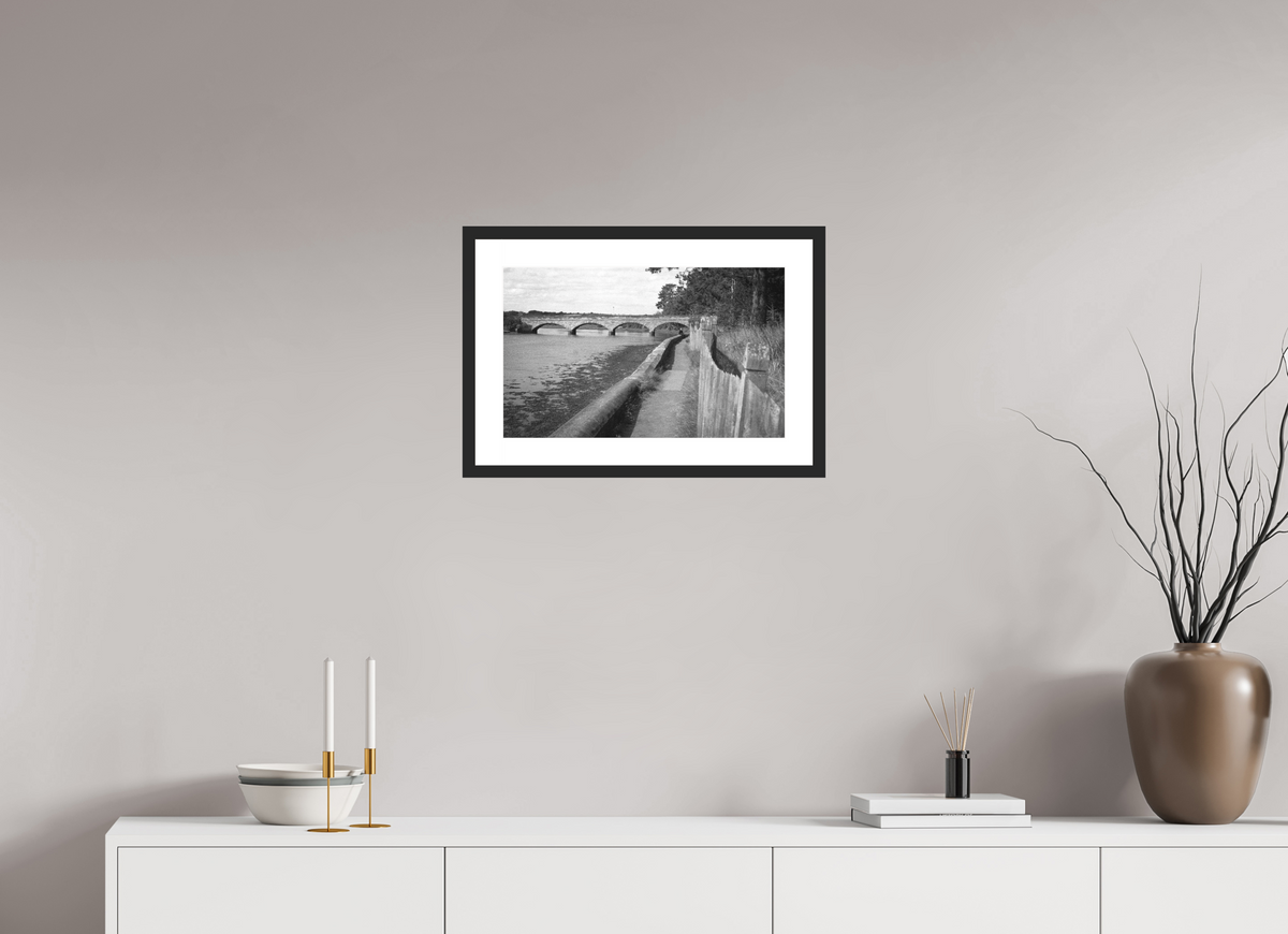 48,9 x 30 cm, Framed Black and White Photo Paper Baryté Bridge at Alnmouth