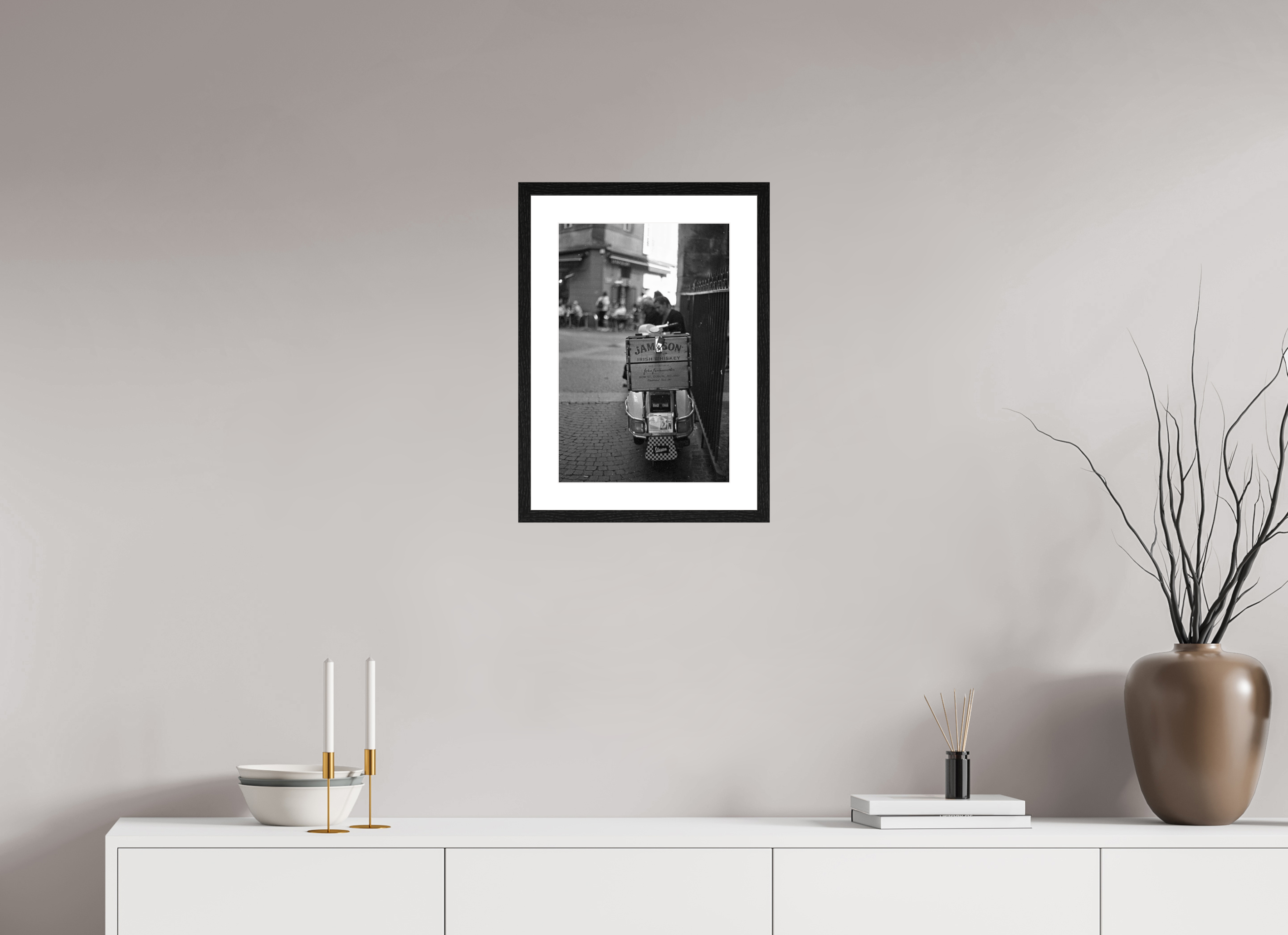 Vespa & Whiskey, 30 x 45 cm, in a mounted frame
