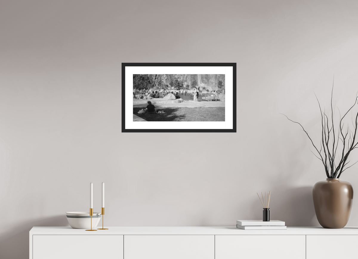57,4 x 30 cm, Framed Black and White Photo Paper Baryté Sunday at the Quarry