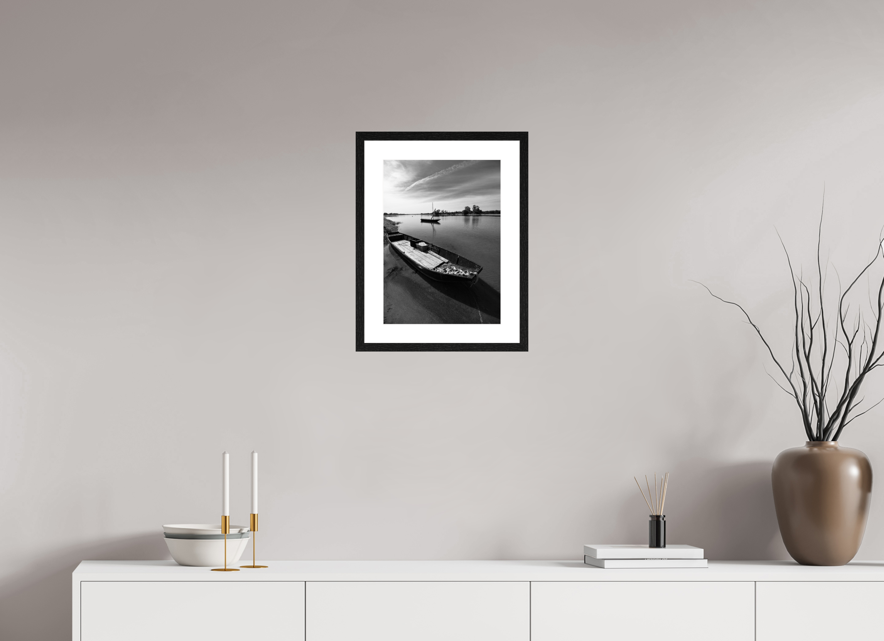 Beached on the Loire, 30 x 41,7 cm, in a mounted frame