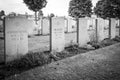 German headstones with iron crosses standing in the rows among Commonwealth graves, Ranville War Cemetery, Normandy