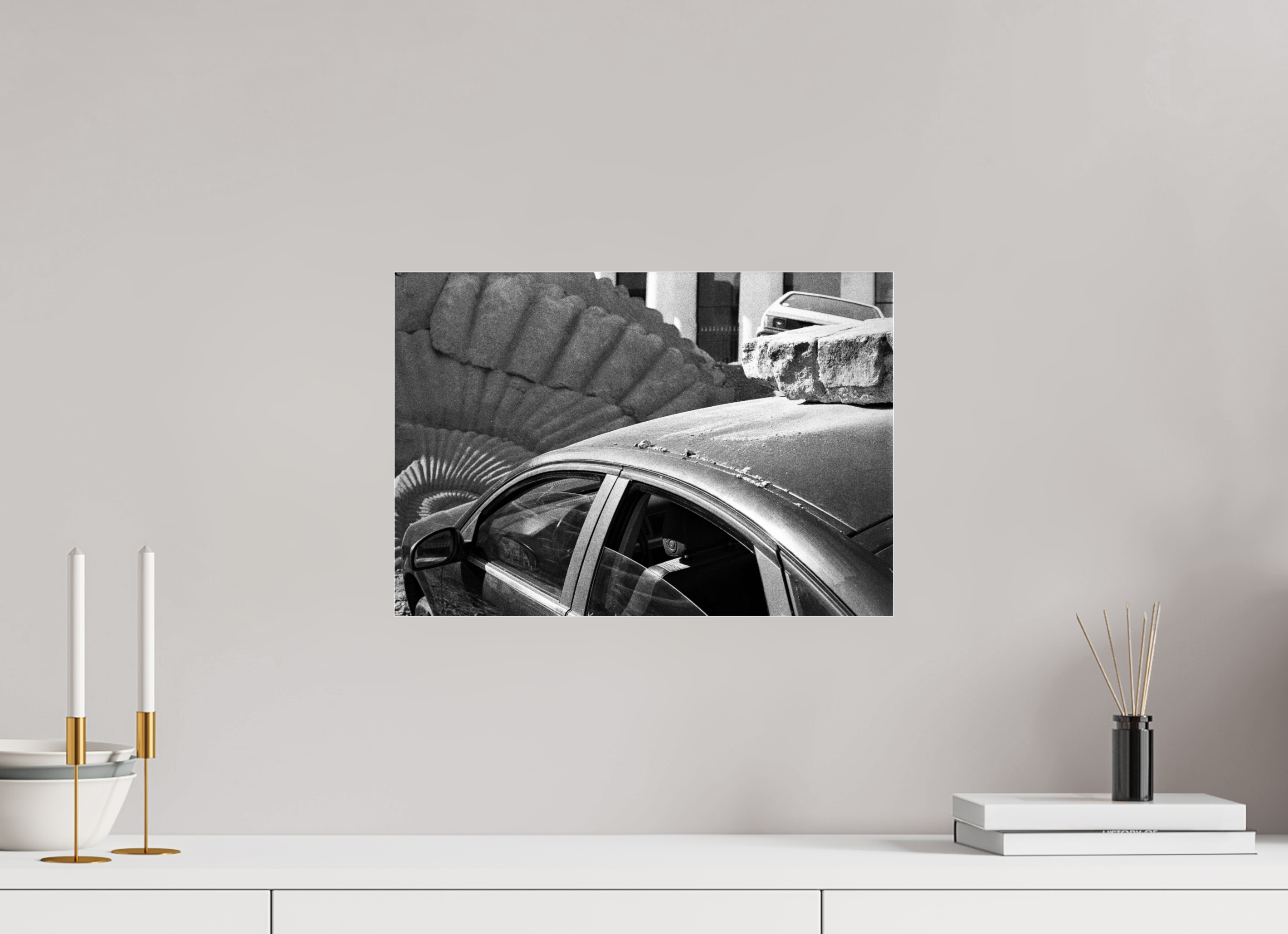 Ammonite and Estate Car, 43,5 x 30 cm, under acrylic glass