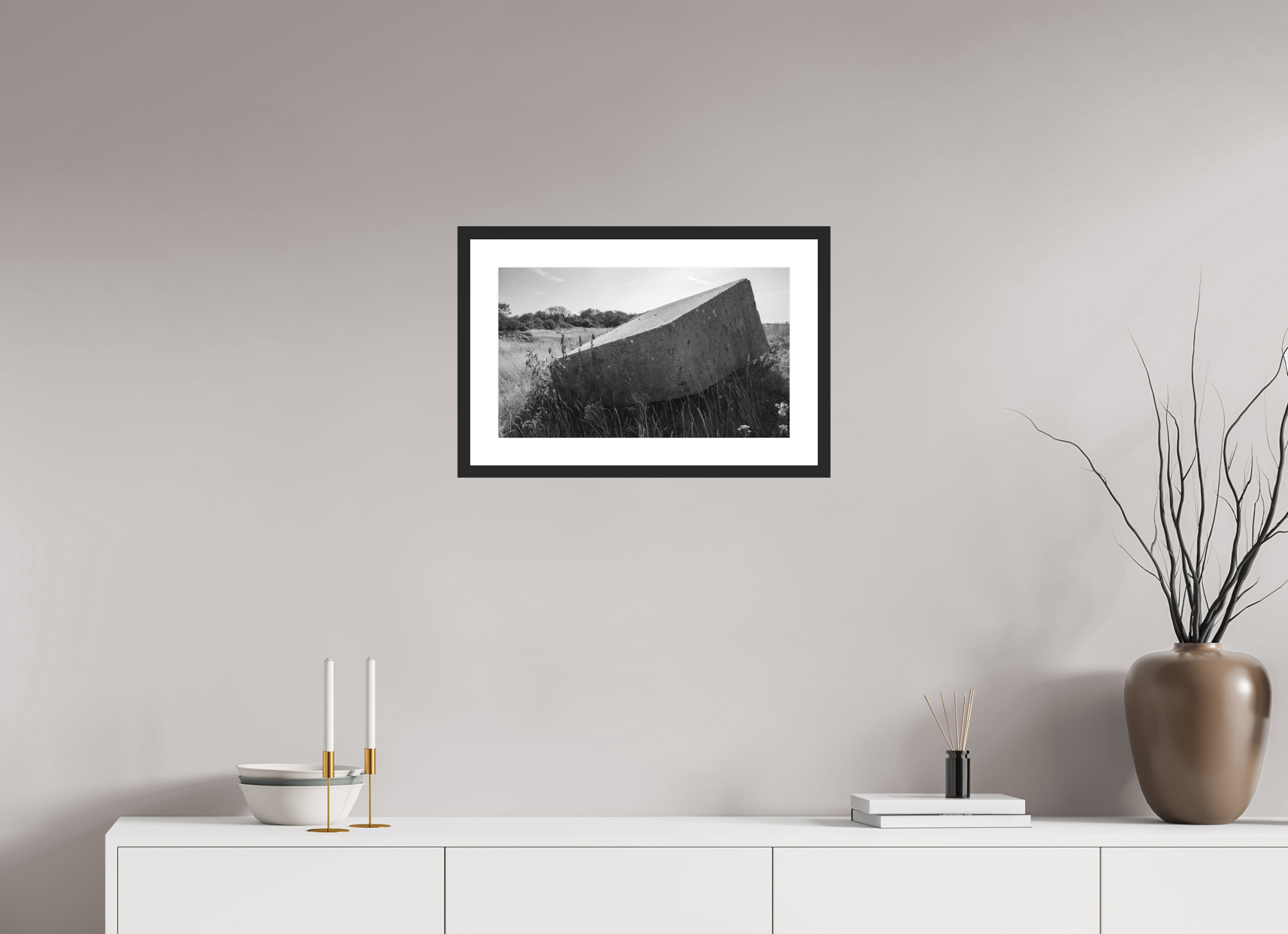 50,6 x 30 cm, Framed black and white Ilford paper Tipped Over