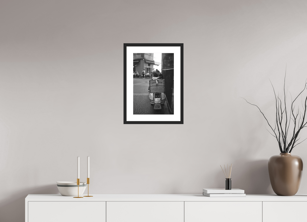 30 x 45 cm, Framed Black and White Photo Paper Baryté Vespa & Whiskey