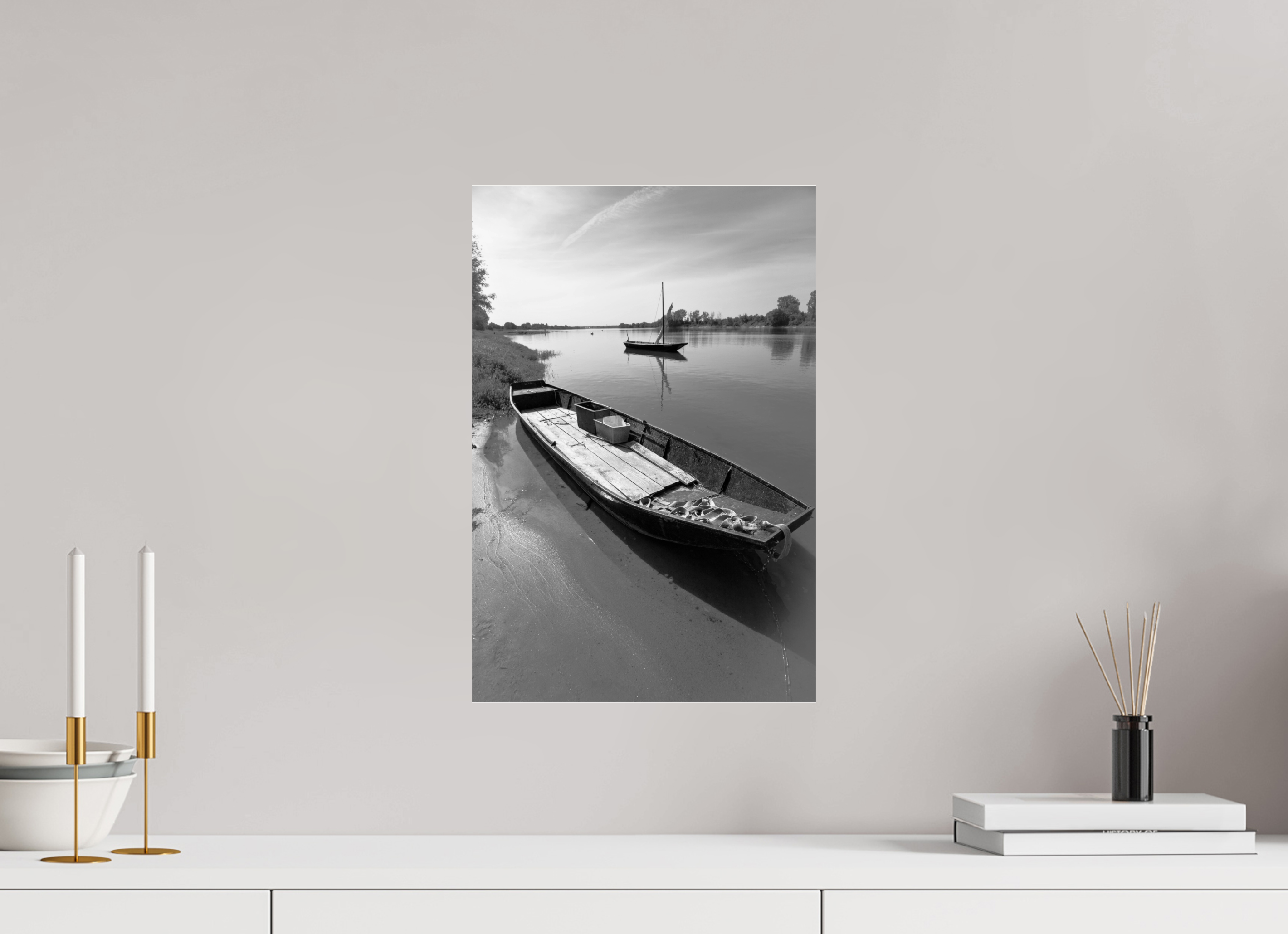 Two Boats, Montjean-sur-Loire, 30 x 45 cm, under acrylic glass